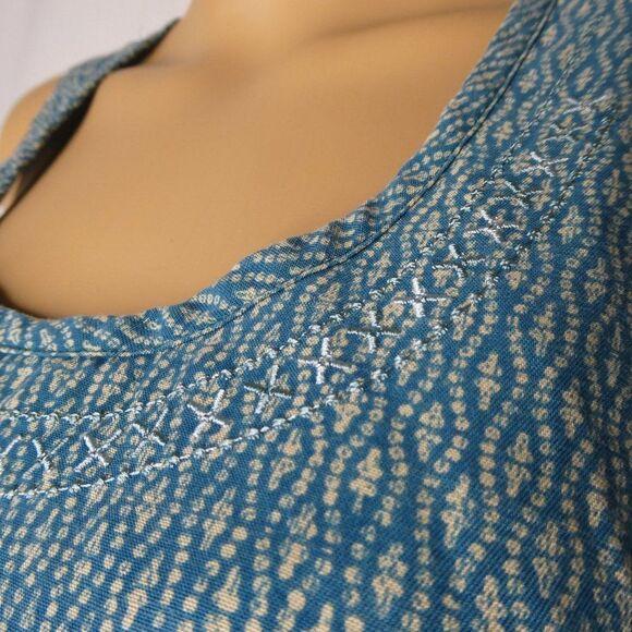 Toad & Co. Boho Print Stitching Split Back Blouse Sleeveless Tank Top - Picture 7 of 10